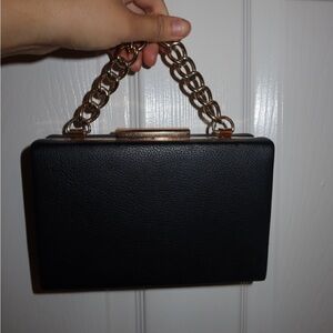 Zara Black Clutch with Gold Chain